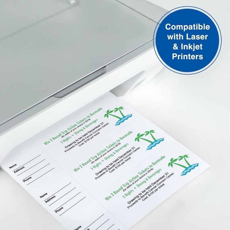 PrintWorks Printable Raffle Tickets With Tear-Away Stubs for Events & Fundraisers - 1000 Custom Tickets (Size 2.75" x 8.5") - 4 per Sheet - 250 Sheets (8.5" x 11") - Made in the USA - White (04295) - Image 4